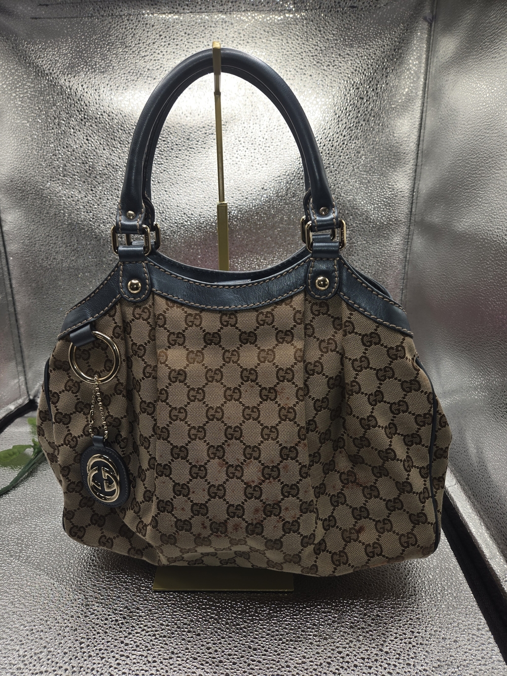 Authentic Gucci GG Canvas Sukey Tote – Blue Leather Trim – AS IS Project